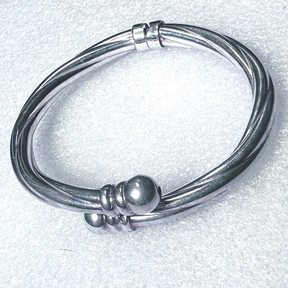 Sterling Silver Italian Hinged Clamper Bangle Bracelet Twisted‎ Bypass Sz6 16g
